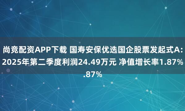 尚竞配资APP下载 国寿安保优选国企股票发起式A：2025年第二季度利润24.49万元 净值增长率1.87%